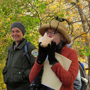 A blast from the conch shell horn starts each day of the Canal Walk. On October 31, 2015 we had a special helper, who liked hats. 