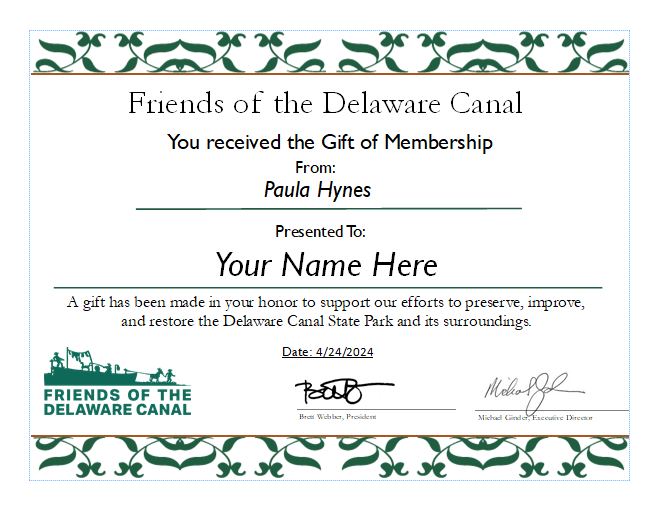 New membership gift certifcate.