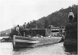 Canal boat crossing the Delaware River