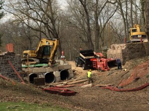 As soon as the east abutment is replaced, the pipes in the Canal prism will carry Lehigh River water south. 