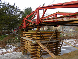 Woody's Camelback Bridge is jacked up and ready for timber work.