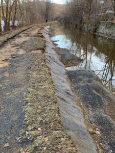 River flooding damaged the towpath banks south of Easton